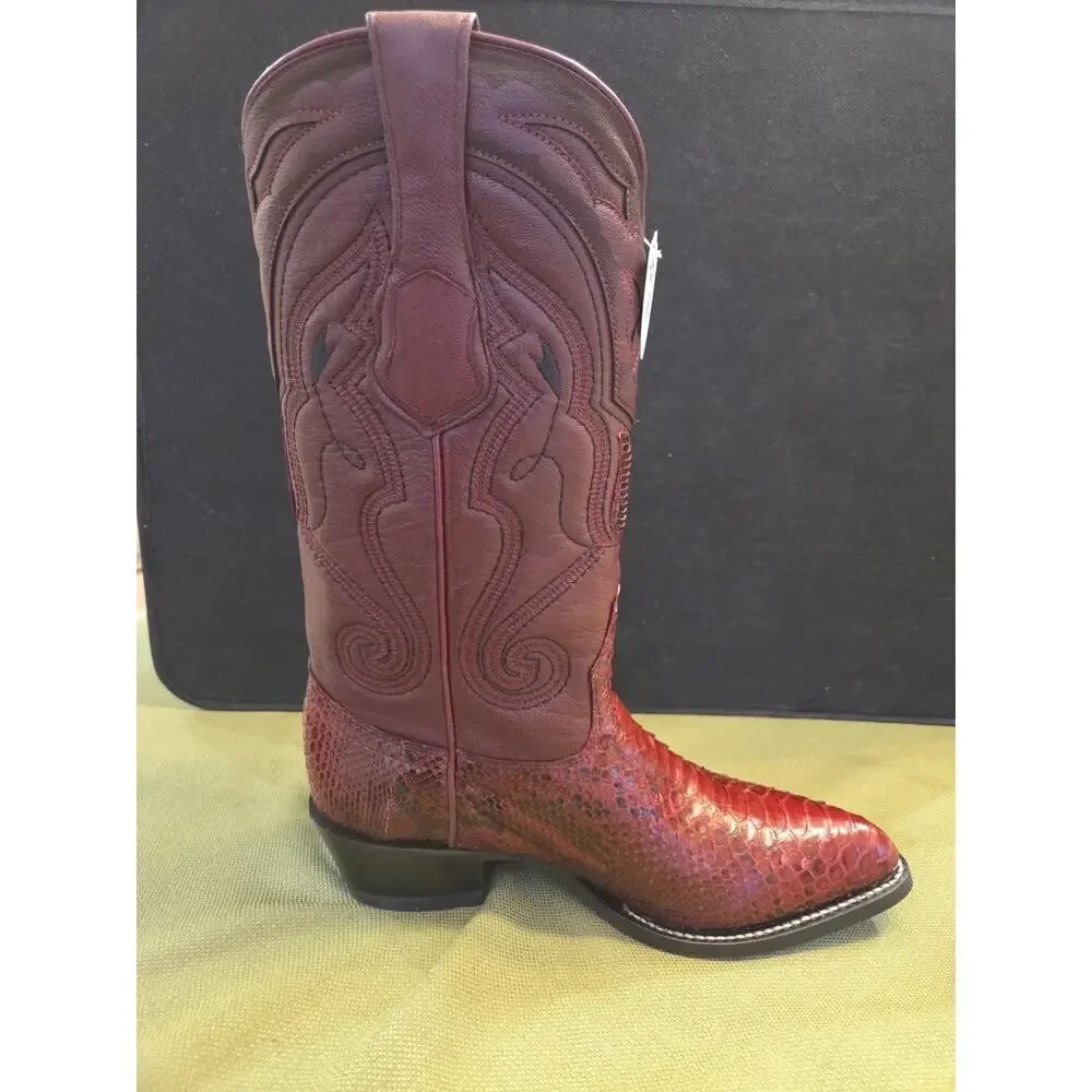 Wild West Burgundy Snake J Toe Cowboy Boot Handmade 299N5707 - Picture 8 of 11